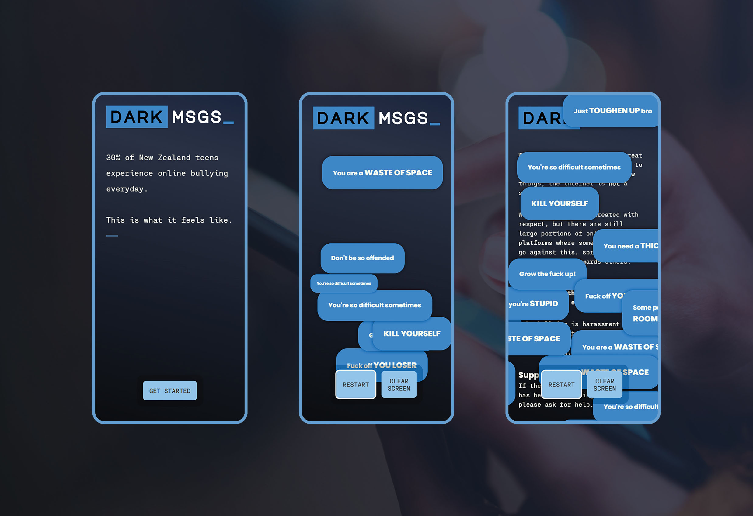 Dark Messages mobile display