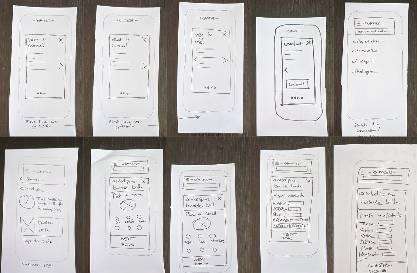 Osmosis lo-fi paper prototyping